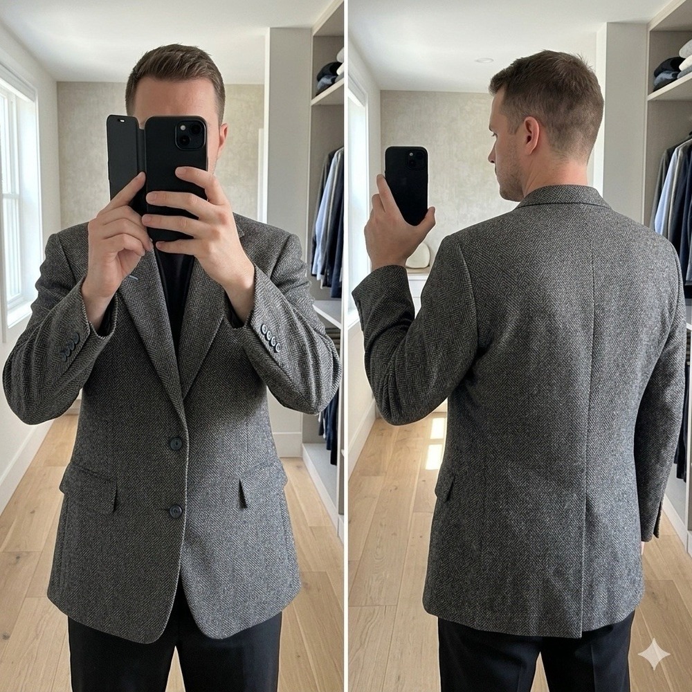 VTG Christian Dior 42R Monsieur Wool Blazer Sport Coat Diamond Weave Gray